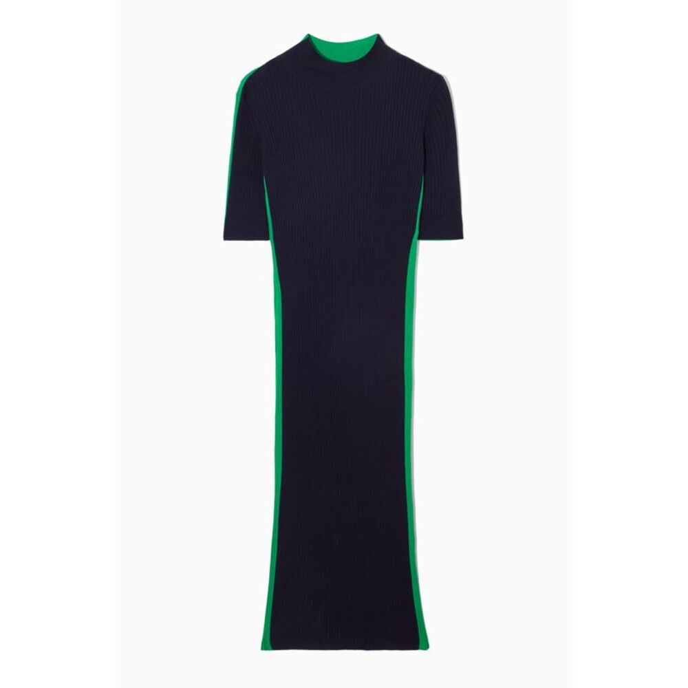 COS Minimalist Navy Green Colorblock MIDI Sweater dress LN